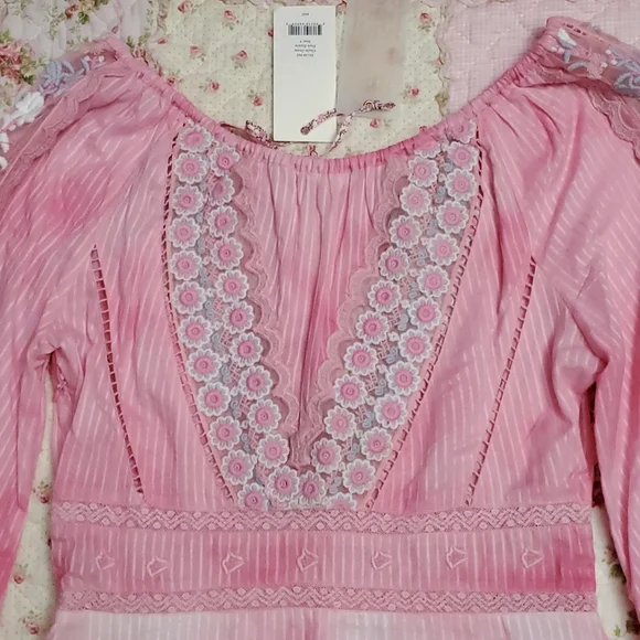 Loveshackfancy Chelie dress pink Zinnia embroidered fairy floral eyelet trims 4